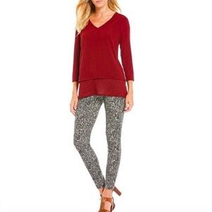 MICHAEL Michael Kors Boho Black Batik Print Stretch Knit Twill Leggings Size M